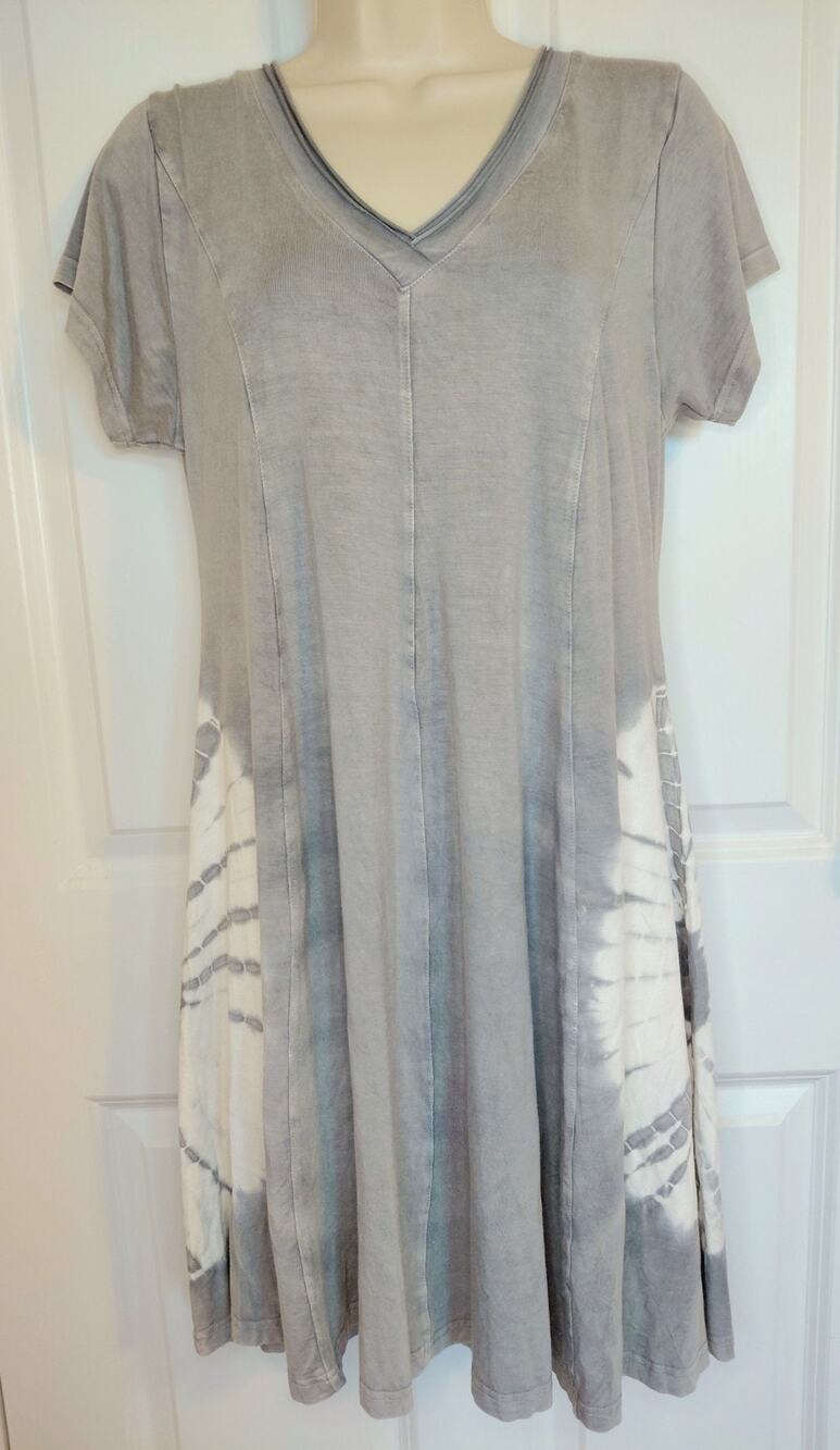 Raya Sun Gray Mineral Wash Tie Dye Accent T-Shirt Dress NWT Medium Soft Granola